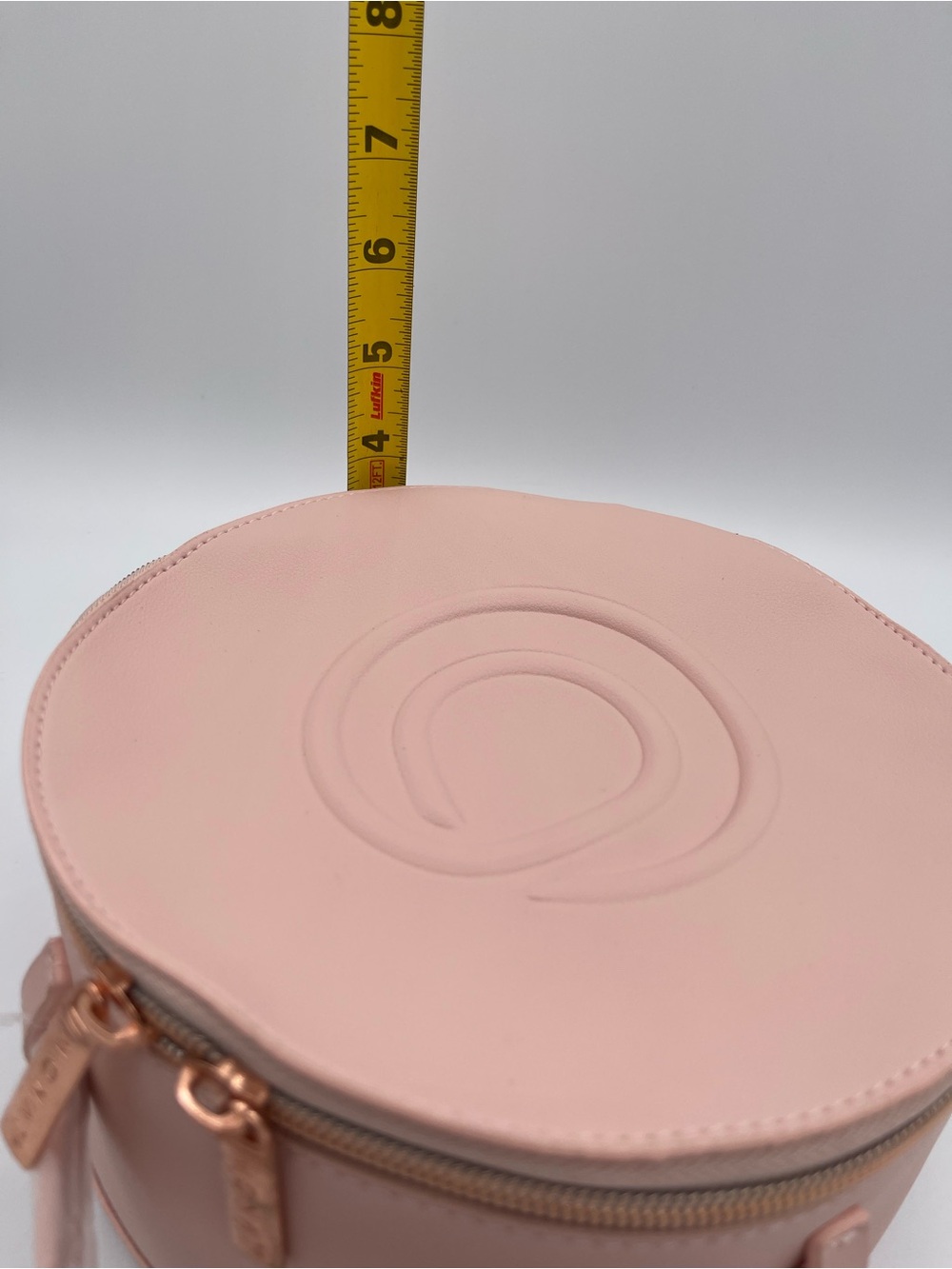 Monster Round Pink Leatherette Vanity Bag with Rose Gold Hardware - Picture 3 of 7